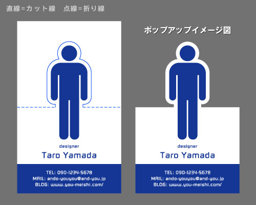 2つ折りポップアップ名刺 折るとデザインが立体的に飛び出す面白い名刺 AY-PU2-047